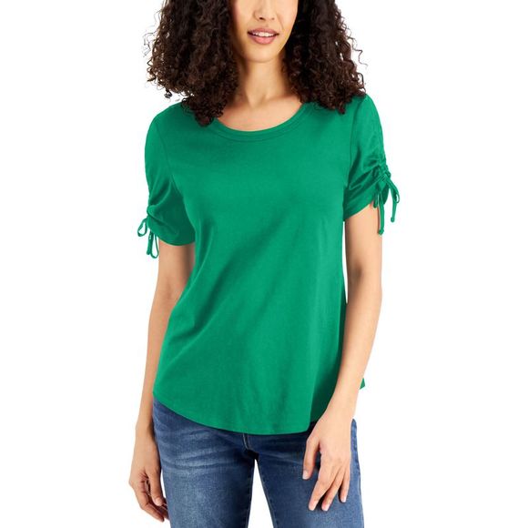 Karen Scott Ruched Sleeve T-Shirt - Picture 1 of 1